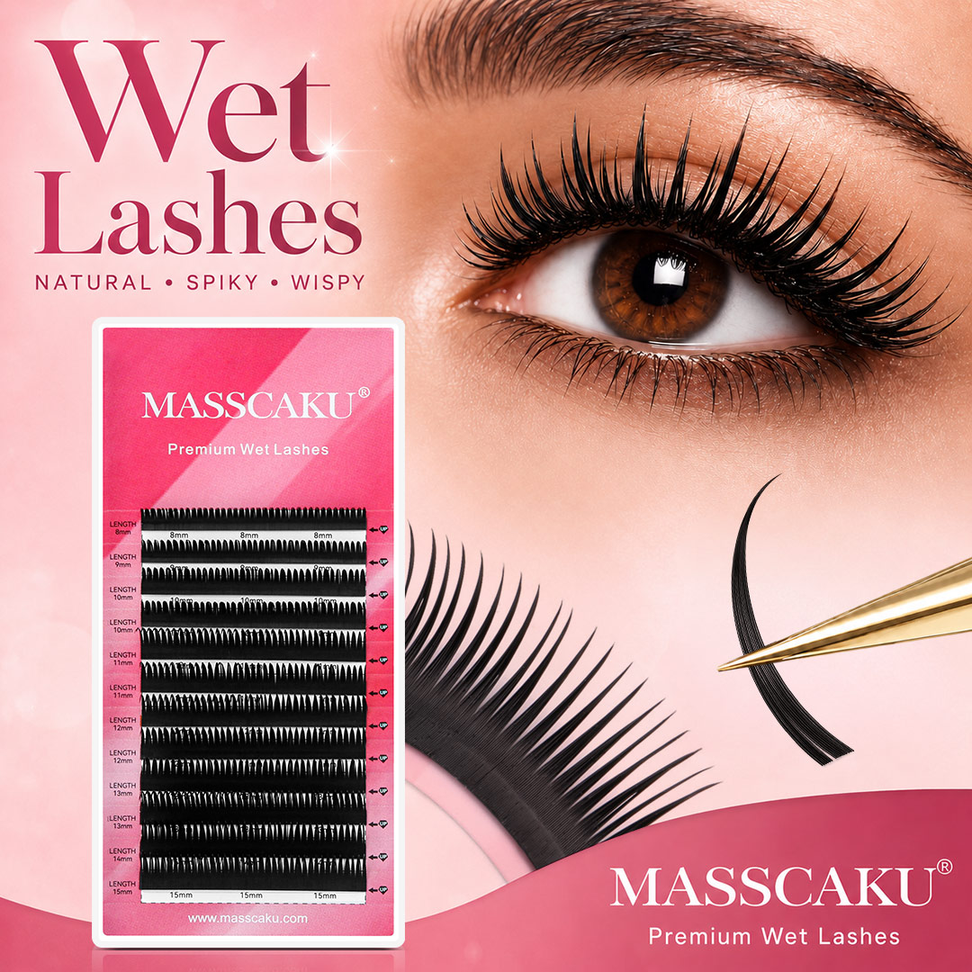 Eyelash Extension Volume Styles - MASSCAKU Flat Root Wet Lashes Eyelash